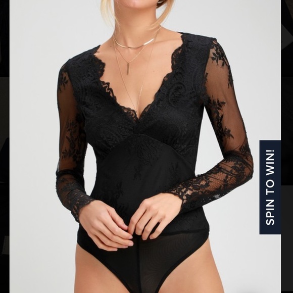 Lulus Tops - Lulu’s Black Lace Mesh Bodysuit